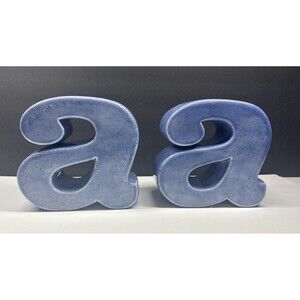 Vintage Blue Glazed Speckled Ceramic Letter A a Decor Handmade Bookends Boho